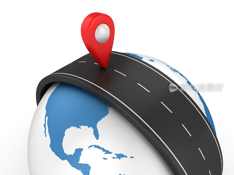 3D道路周围的世界与GPS标记- 3D渲染